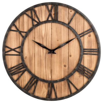 China Other China Made Rustic Whitewashed Wood And Metal Retro Wall Clocks For Home Decoration for sale