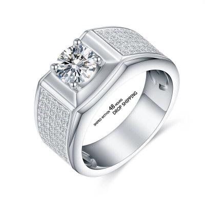 China Redoors CLASSIC Shipped Within 48 Hours 1.0ct Round Moissanite Silver Men's Ring With Cubic Zircon Side Stone Ring for sale