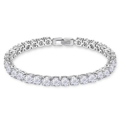 China CLASSIC Grace and Luxury 14k White Gold Tennis Chain Bracelet with 4mm Round Moissanite DEF-VVS for sale