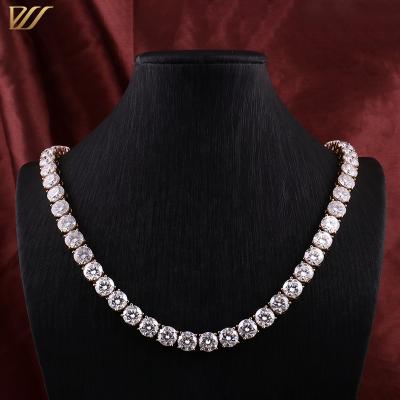 China TRENDY Hip Hop Iced Out Bling Moissanite Tennis Chain Necklace White Gold Handmade Jewelry for sale