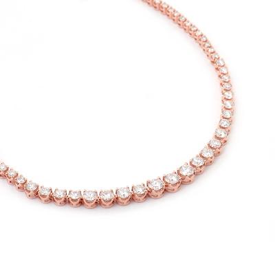 China Famous TRENDY fashion tennis chain styles 2mm VVS round moissanite tennis chain in 14K Rose gold for sale