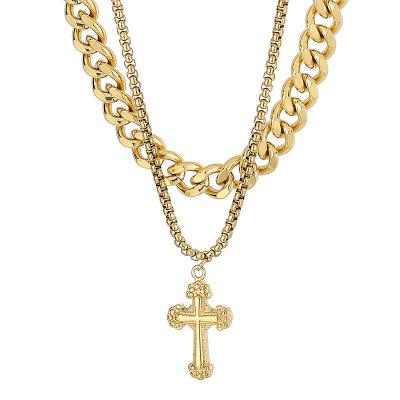 China TRENDY Religious Jewelry 18k Gold Plated Chains Multilayer Fit Cross Necklace For Men for sale