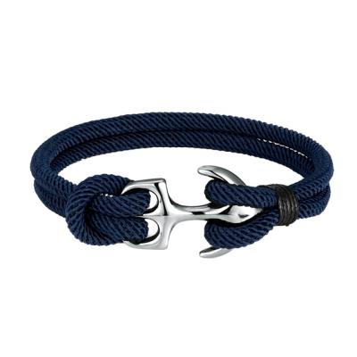 China FASHIONABLE Custom Leather Nylon Stainless Steel Mens Rope Anchor Bracelet for sale