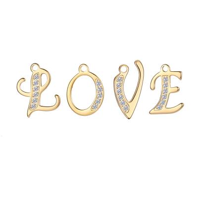 China FASHIONABLE Custom Gold Plated Zircon Stainless Steel Initials Alphabet Letter Pendant Charms For Jewelry Making for sale