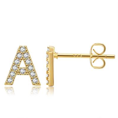 China TRENDY Alphabet Earrings 2022 Fashion Trendy Hypoallergenic Zircon 18k Gold Plated Letter Alphabet Stud Earrings For Women for sale