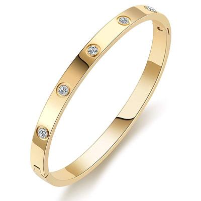 China 2022 CLASSIC Trendy Stainless Steel Bangles Jewelry Women Bracelet Gold Plated Women Crystal Zircon Eye Bracelet Couple Bangles for sale