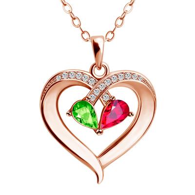 China TRENDY Custom Engraved Jewelry Crystal Brass Gold Plated Heart Zircon Birthstone Necklace Personalized For Women for sale