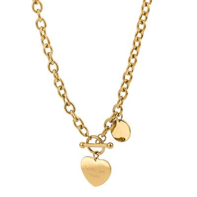 China CLASSIC Gold Plated Stainless Steel Forever Love Heart Charm Women Chunky Chain Choker Necklace for sale