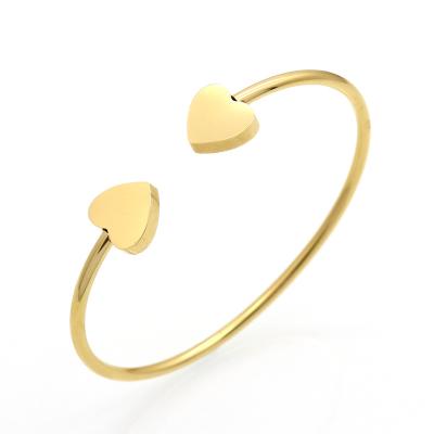 China 2022 TRENDY Minimalist Trendy Gold Plated Stainless Steel Open Heart Cuff Bangle Bracelet For Women Jewelry for sale