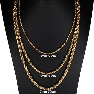 China Hiphop Stainless Steel 2MM 3MM 4MM Choker Gold Twist Rope Chain 5MM Thick Layered Necklace For Women Men for sale