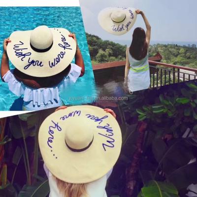 China 2021 Factory Supply Wholesale Price Wide Brim Embroidery Letter Sun Ladies Beach Bursting Character Straw Floppy Paper Hat for sale