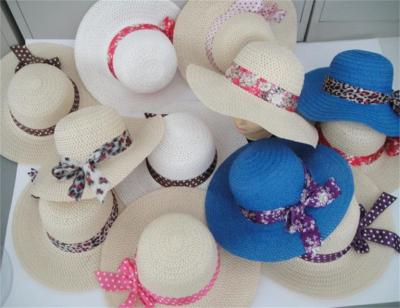 China Promotion factory price striped wholesale cheap parasol beach ladies hat with colorful ribbon bow for sale