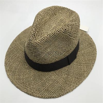 China USA Factory Price High Quality Safari Gambler Golf Men Natural Sea Grass Straw Hat With Black Band for sale