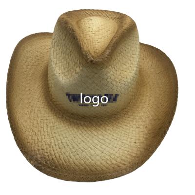 China 2021's Character Factory Supply Factory Price Printing Pattern Stained Classic Paper Straw Cowboy Hat With Customized Logo for sale