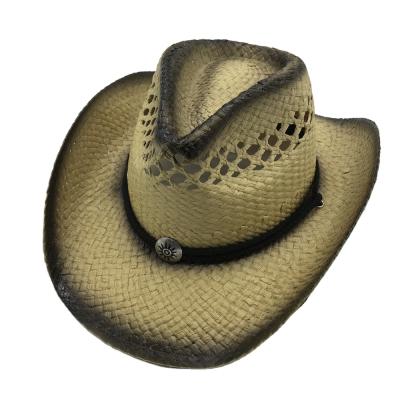 China Factory Directly Cheap Scratched Supply Bulk Vellum Paper Unisex Straw Stained Cowboy Hats With Trimming for sale