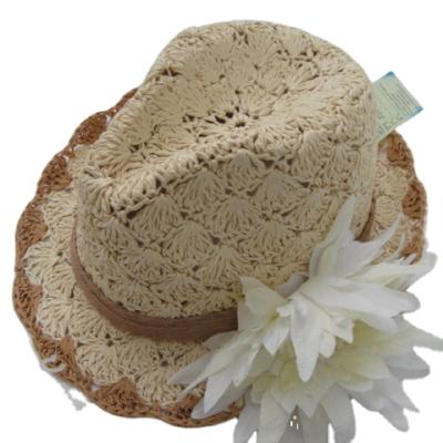 China 2021 New Fashion Character Style Lovely Straw Crocheted Fedora Hats For Elegant Paper Women With Flower for sale