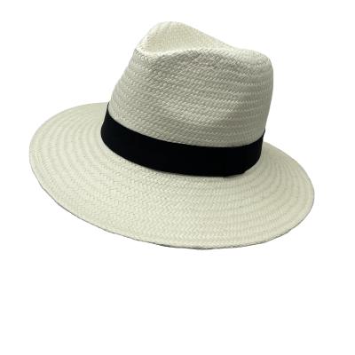 China Factory Price Checked Stocked Paper Straw Panama Hat With Black Band for sale