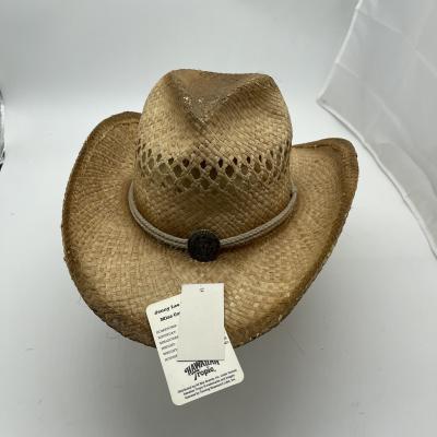 China Character Wholesale Factory Stocked Cheapest Price Raffia Straw Stained Unisex Cowboy Hats for sale