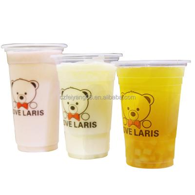 China Wholesale Single Wall Logo Restaurant Custom Disposable Plastic Juice Bubble Milk Tea Coffee Cups With Lid Plastic for sale