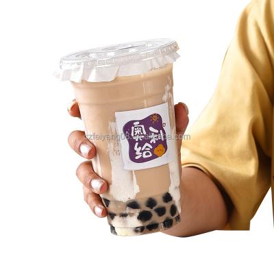 China Logo Boba Tea Cups Custom Single Wall 12 14 16 18 20 24 32 Ounce Disposable Pet Lemonade Iced Coffee Cup Plastic Bubble Tea Cups With Lid for sale