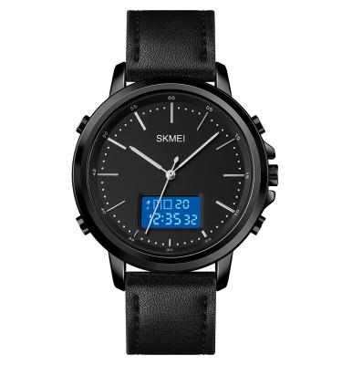 China Skmei Alarm 1652 Men Casual Quartz Dual Time Genuine Leather Analog-Digital Watches for sale