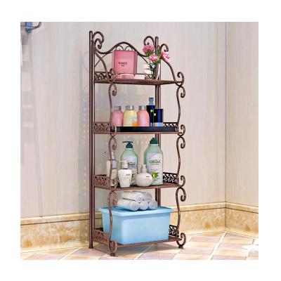 China Multifunctional household 4 tier bathroom iron stand foldable living room shelf kitchen storage rack for sale