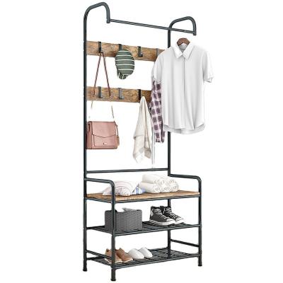 China Adjustable Living Room Free Standing Coat Rack (Others) Metal Clothes Hanging Rack With Shoe Storage Rack for sale