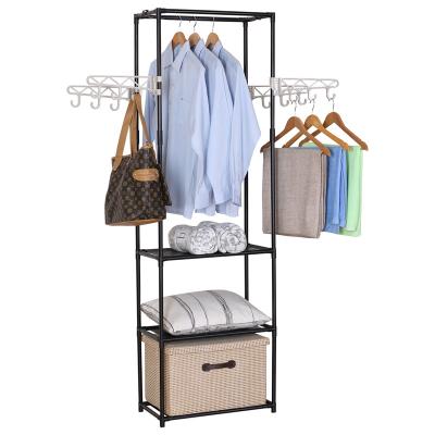 China Multifunctional Corrosion Protection 3 Tier Clothes Drying Rack With Coat Rack Hangers Hooks For Cloth Garment for sale