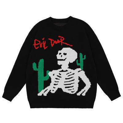 China Factory Supply Black QUICK DRY Skull Pattern Jumper Teen Fashion Women Men Unisex Custom Knitted Sweater for sale