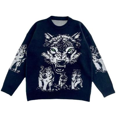 China Factory Supply Black Wolf Pattern Pullover Unisex Jumper Mens Sweaters Fashion Women Men Knitted Sweater for sale