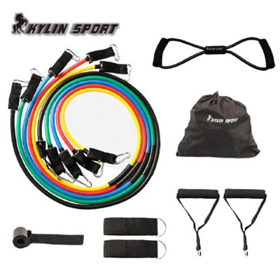 China Hot Selling Home Exercise Kylinsport Fitness Latex 11pcs Resistance Band and Tube Set for sale