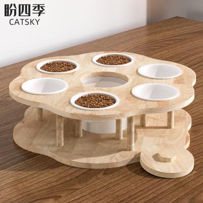 China Sustainable New Design Amazon Solid Wood Frame Raised Wooden Cat Dog Pet Feeder Elevated Bowl Pet Food Bowl for sale