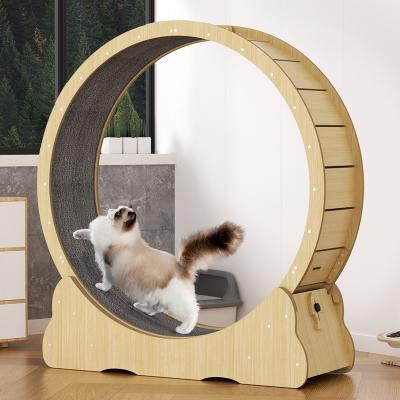 China Luxury Silent Wood Cat Wheel Treadmill Running Wheel Cat Toys High Quality Solid Viable Pet for sale