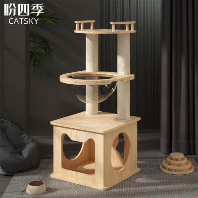 China Cat Tall Modern Wood Cat Tower Wood Cat Climbing Multilevel Frame From Factory Directly Sell Sustainable Pet for sale