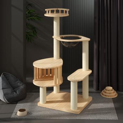 China Sisal Rope Multifunctional Cat Climbing Frame Cat Toys Cat Toys Solid Wooden Tower for sale