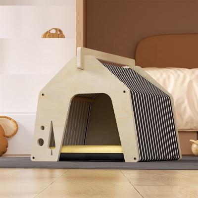 China Sustainable Luxury Solid Wood Cat House Small Wooden Pet Dog Bed Indoor Furniture Pet Bed for sale