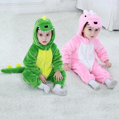 China 2022 Causal High Quality Thicken Warm Newborn Boy Cute Dinosaur Baby Girl Clothes Flannel Overalls Zipper Cartoon Animal Rompers for sale