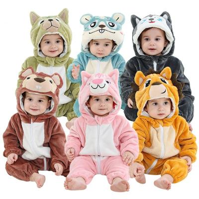 China 2022 New Arrival Causal Thicken Flannel Clothes Newborn Baby Girl Boy Hot Gift Set Rompers Jumpsuit Zipper Cartoon Animal Rompers for sale