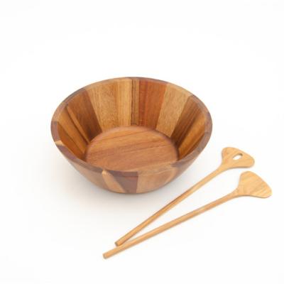 China Sustainable Kitchen Breakfast Cheese Engrave Or Customized Acacia Wooden Round Bowls Wooden Salad Bowl for sale