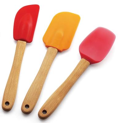 China Long Life Silicone Spatula Cake Scrapers Sustainable High Quality Acacia Wood Spatula for sale