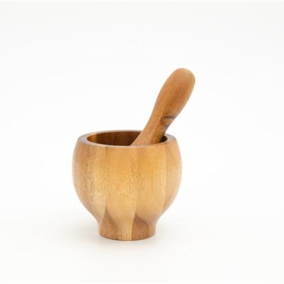 China New Design Viable Acacia Wooden Crusher Mortar And Pestle Kitchen Pestle And Mortar Set for sale