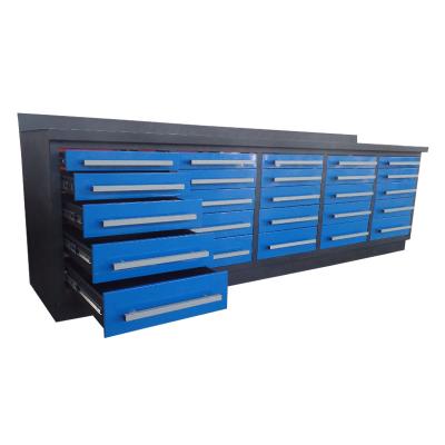 China Blue Large Garage Storage Metal Tool Workbench With Drawers for sale