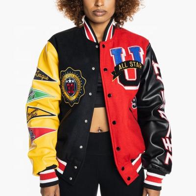 China BILLIONS windproof leather varsity bomber jacket women varsity jackets custom logo varsity jacket with leather sleeves for sale