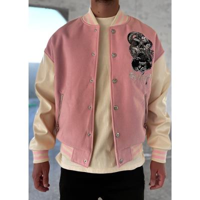 China Custom QUICK DRY BILLIONS Letterman Bomber Varsity Baseball Jacket Pink Baseball Jacket Men for sale