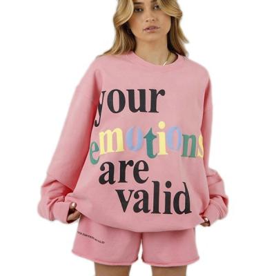 China BILLIONS Breathable Custom Printing Short Two Piece Set Tracksuit For Women Sweatshirt Shorts Set for sale