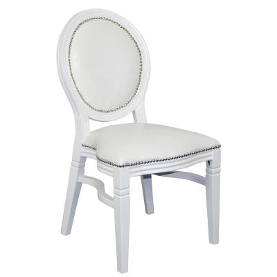 China Sale Event Furniture Stackable Wooden Round Lui Xv Frame Restaurant Dining Hall Ghost Louis Wedding Chair White for sale