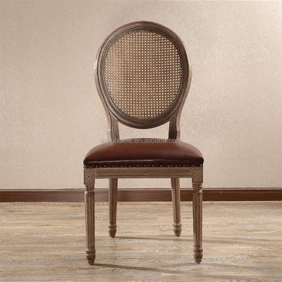 China Luxury Solid Wood Table Chair Cane Oak Wood Coffee Shabby French Chic Cafe Restaurant Loui Vintage Dining Room Furniture for sale