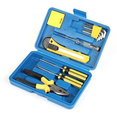 China Wholesale DIY 12 Pieces Factory Household Toolbox Set Black Tool Kits Set Mechanical Tools With Hammer for sale