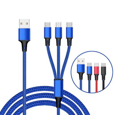 China Strong Durable Supply Sample Cable 2.4A Nylon Micro USB Mobile Charging Cable 3 In 1 Charging Cable For iPhone for sale