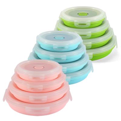 China Manjia Microwavable 4pcs Round Shape Silicon Food Storage Container Collapsible Silicone Kids Bowl with Lids Collapsible Bowls for Camping for sale